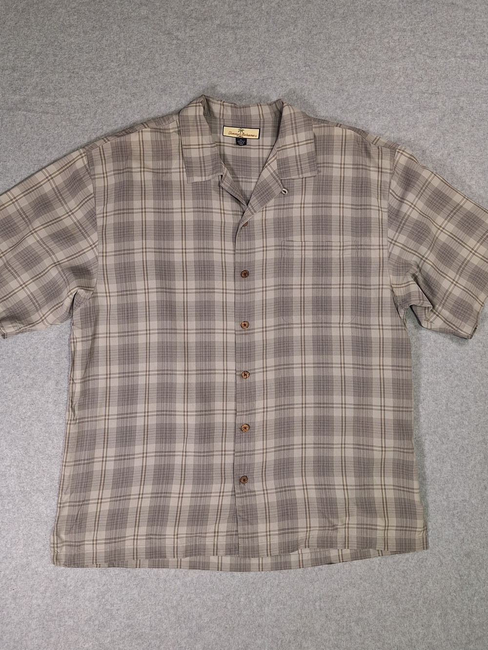 100% Silk Tommy Bahama Men’s Short Sleeve Plaid Button-Down Shirt